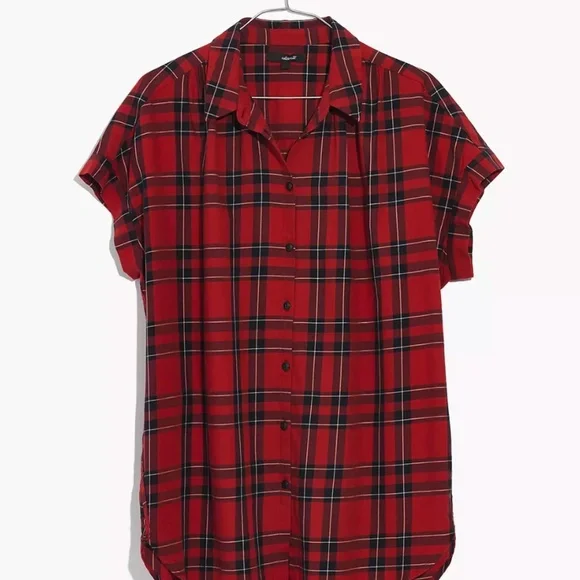 Madewell Central Shirt in Dahl Plaid Red XS - Picture 4 of 14